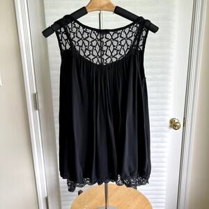Vtg BEYOND CAPRI Black Lace Trim Cami Tank Womens One Size Fits Most‎